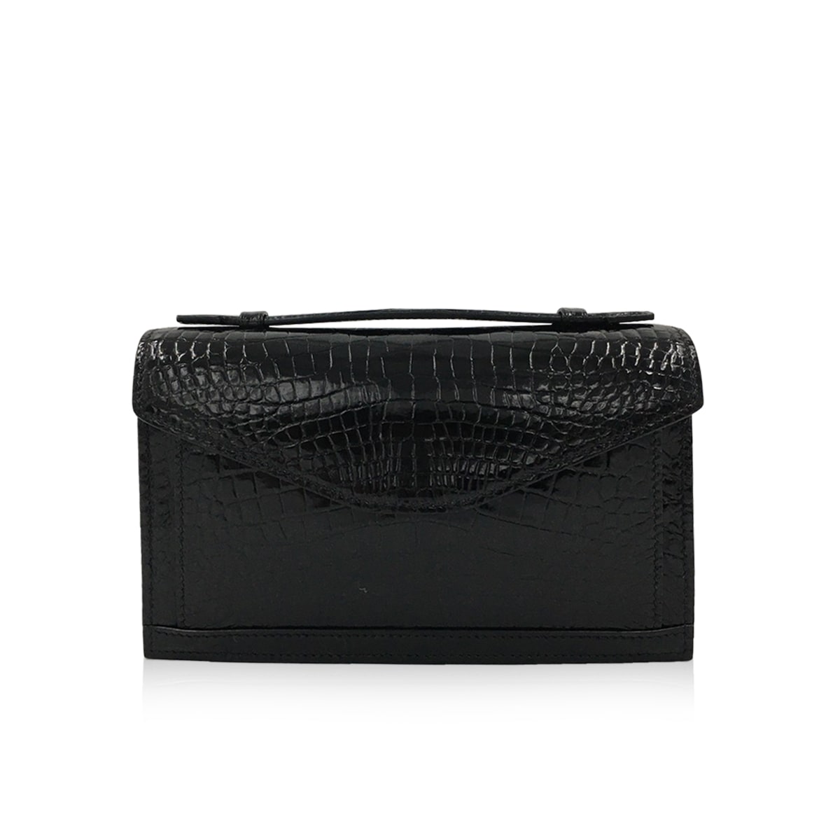 Cervin With Handle Black Crocodile Belly Leather Size 20 cm