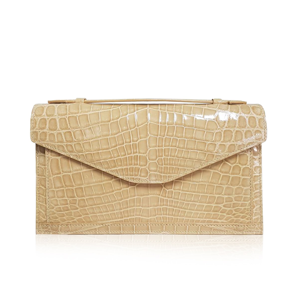 Cervin With Handle Crocodile Leather Beige Size 25 cm