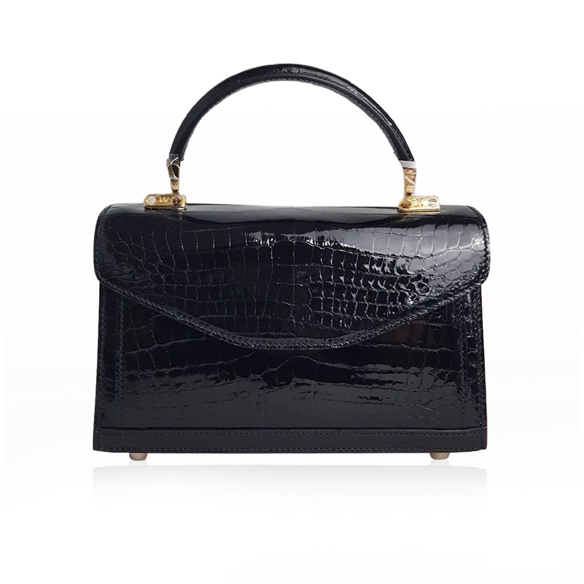 EMMA Black Crocodile Belly Leather Handbag 21cm