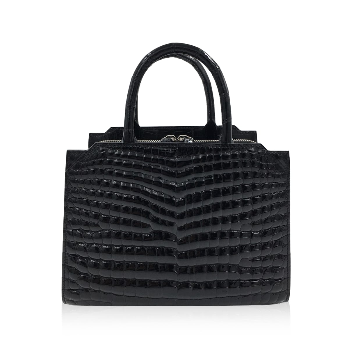 Ellie Shiny Black Crocodile Handbag Size 25cm